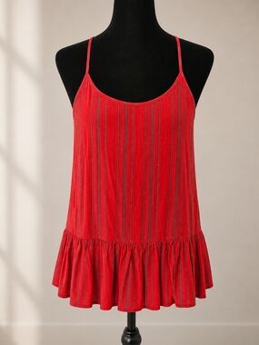 Red Striped Ruffle Hem Cami Tank